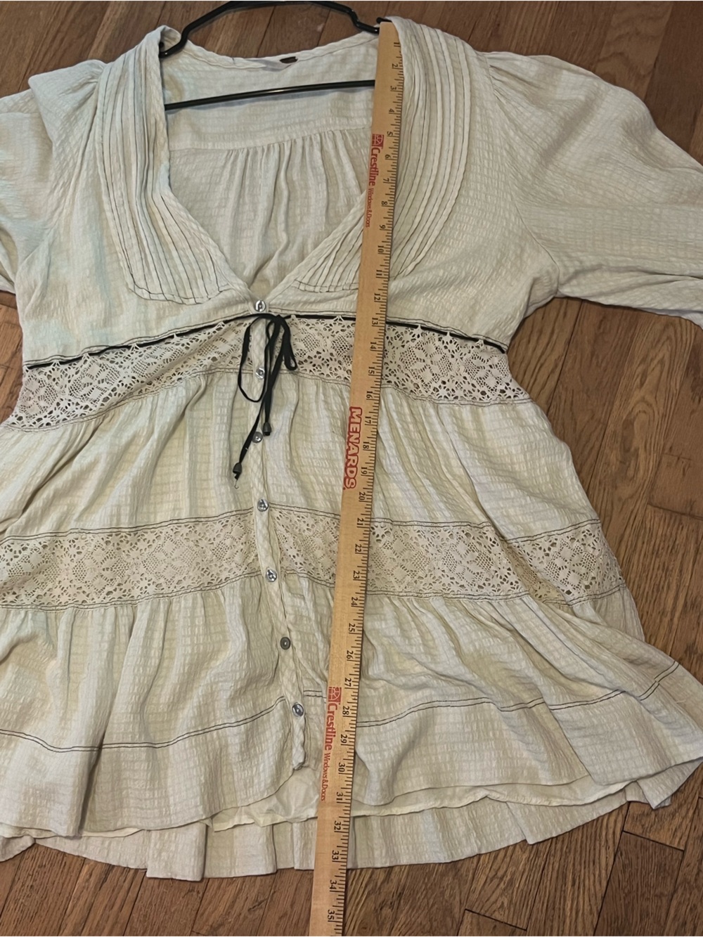 Free Peoole Long sleeve Mini Dress Cozy Nights Large Ivory Black Ribbon Pockets - Picture 8 of 10